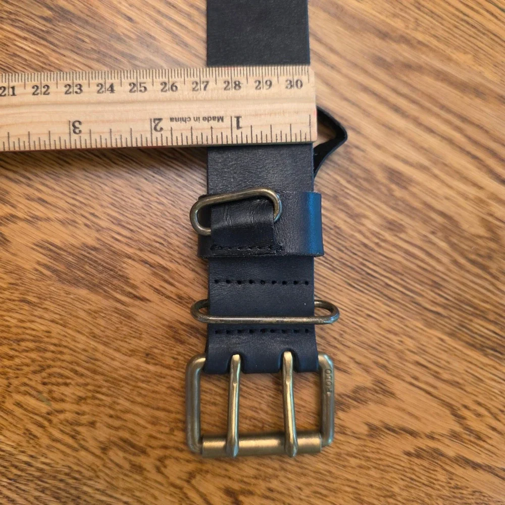 Polo Ralph Lauren Mens Sz 32 Black Leather Double Prong Brass Roller Buckle Belt